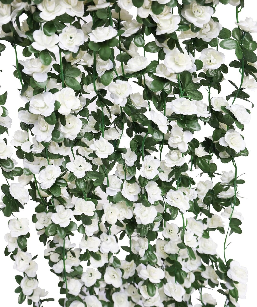 8pcs 65.6Ft Flower Garland, Fake Rose Vine Artificial Flowers Hanging Rose Ivy Garland for Room Wall Decor Hanging Baskets Wedding Arch Garden Background Decor (White-8PCS)